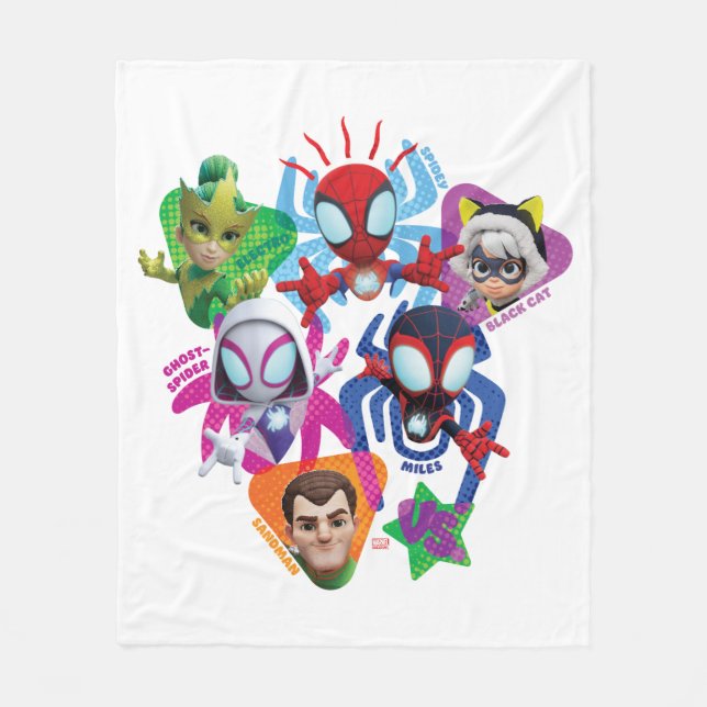 Team Spidey Vs. Electro, Sandman, & Black Cat Fleece Blanket (Front)