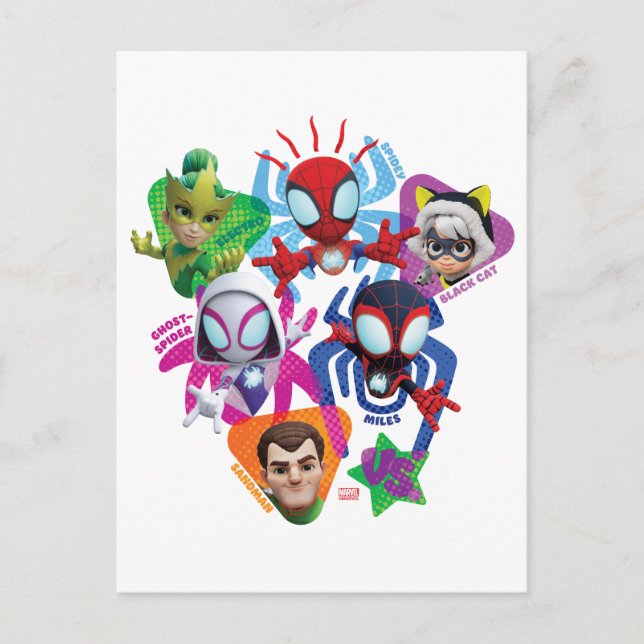 Team Spidey Vs. Electro, Sandman, & Black Cat Postcard (Front)
