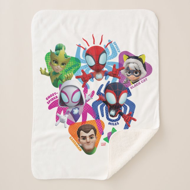 Team Spidey Vs. Electro, Sandman, & Black Cat Sherpa Blanket (Front)