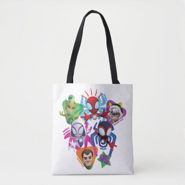 Team Spidey Vs. Electro, Sandman, & Black Cat Tote Bag (Front)