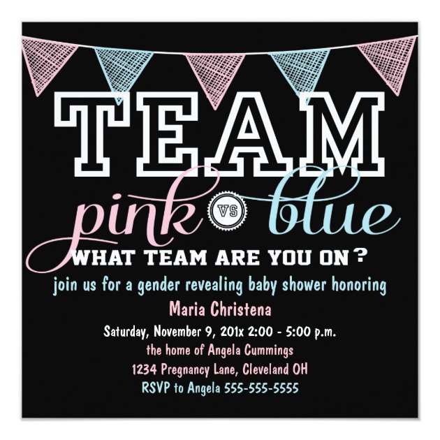 Team Spirit Gender Reveal Baby Shower Invitation