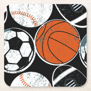 Team sport balls square paper coaster