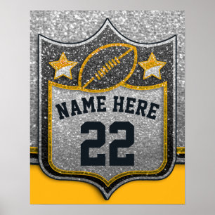 Team Sports Black & Gold Glitter College Football Poster