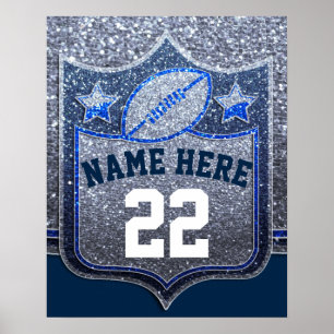 Team Sports Blue & Silver Glitter College Football Poster