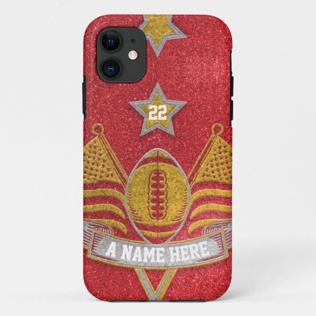 Team Sports Red & Gold Glitter College Football  Case-Mate iPhone Case (Back)