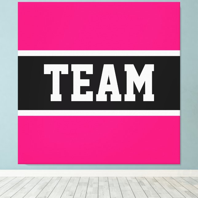 TEAM Sporty Athletic Bright Pink Black Stripes Canvas Print (Insitu(Wood Floor))
