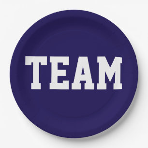 TEAM Sporty Athletic White Text On Deep Navy Blue Paper Plates