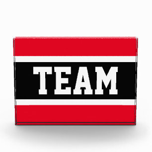 TEAM Sporty Bold Bright Red Black White Stripes Acrylic Award