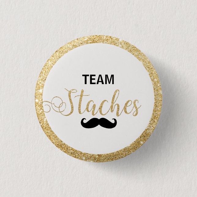 Team Staches Gender Reveal Baby Shower Favor Game Button (Front)