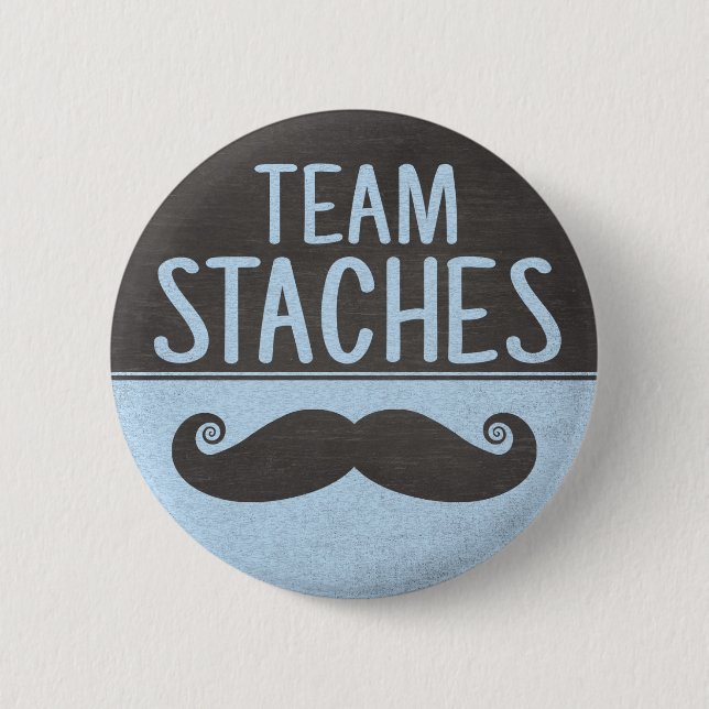 Team Staches gender reveal pins (Front)