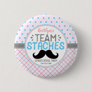 "Team Staches" Modern Gender Reveal Party Button