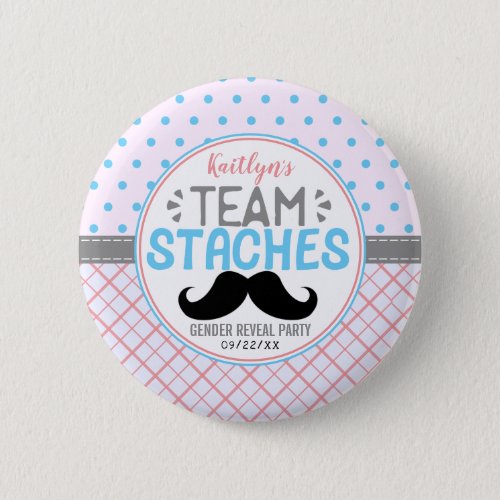 Team Staches Modern Gender Reveal Party Button