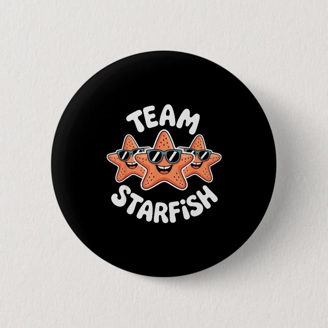 Team Starfish Cool Sungles Ocean Cartoon Crew Funn Button (Front)
