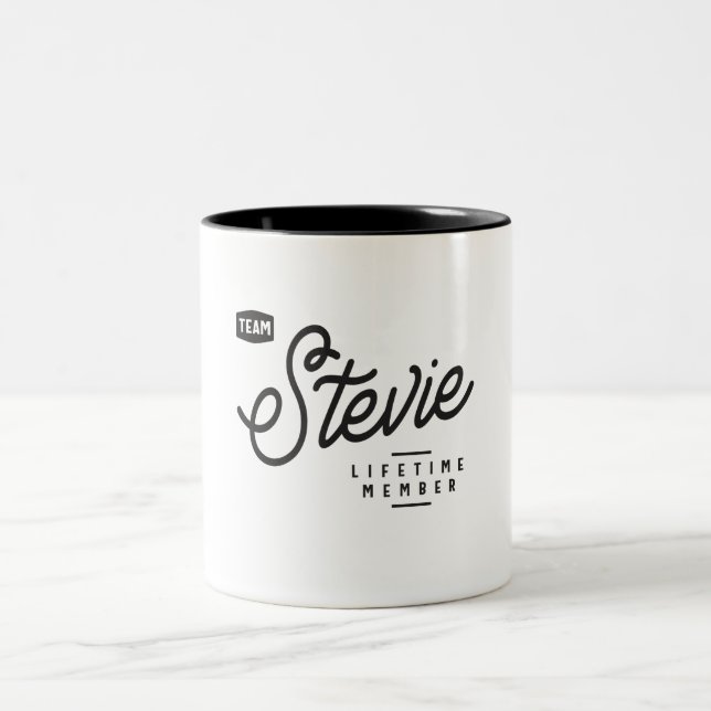 Team Stevie Lifetime Member Personalized Name Two-Tone Coffee Mug (Center)