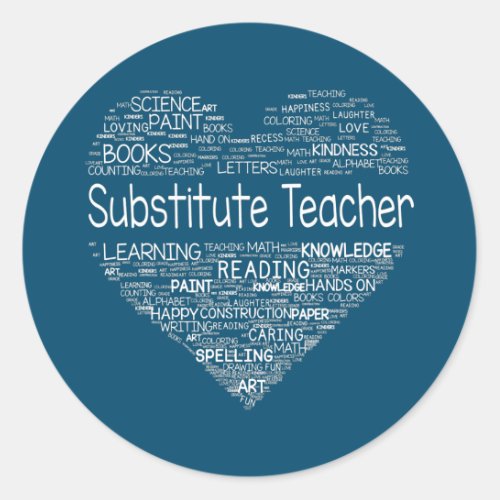 Team Substitute Teacher Heart Team Back To School Classic Round Sticker