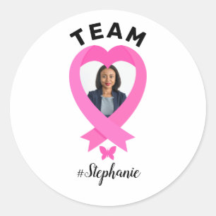 Team Support Custom Photo & Name Pink Ribbon Classic Round Sticker