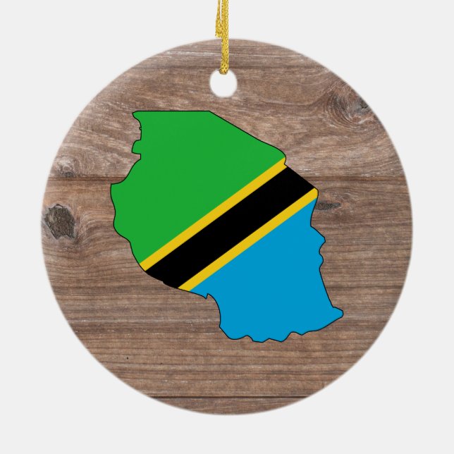 Team tanzania Flag Map on Wood Ceramic Ornament (Back)