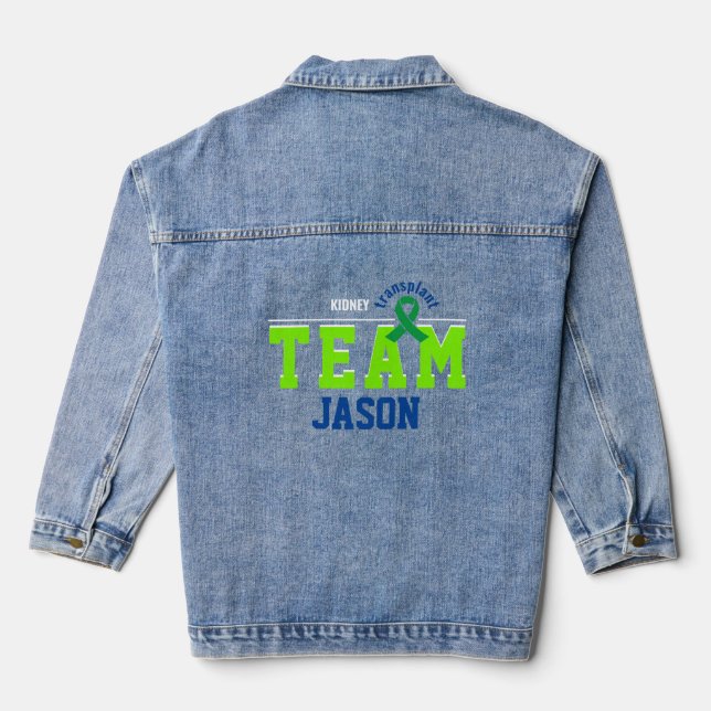 Team Transplant Sport Green Ribbon Customizable Denim Jacket (Back)