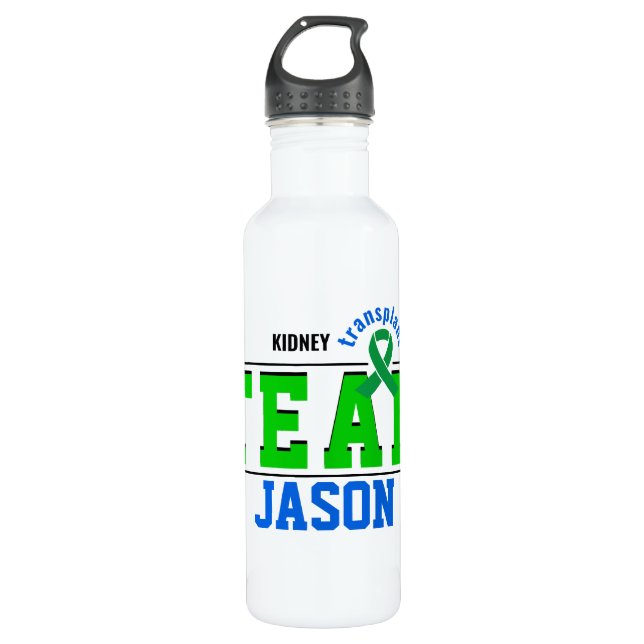 Team Transplant Sport Green Ribbon Customizable Stainless Steel Water Bottle (Front)