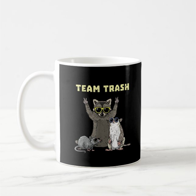 Team Trash Opossum Raccoon Rat, Funny Animals Garb Coffee Mug (Left)
