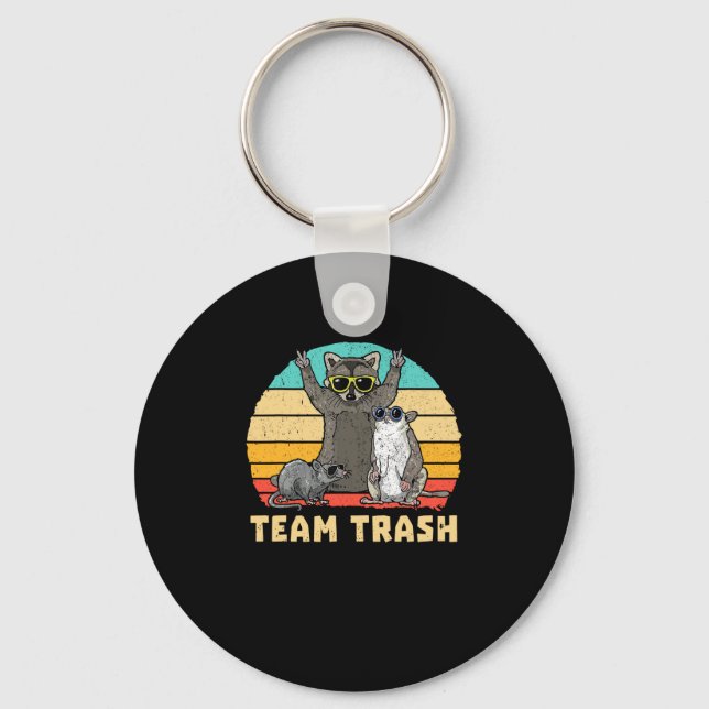 Team Trash Opossum Raccoon Rat, Funny Animals Garb Keychain (Front)