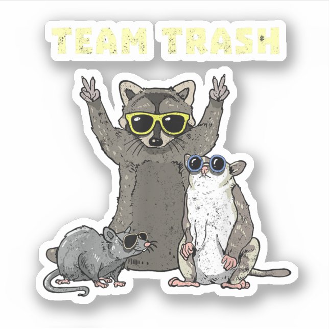 Team Trash Opossum Raccoon Rat, Funny Animals Garb Sticker (Front)