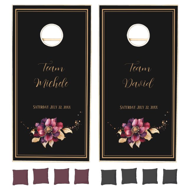 Team up Wedding activity Black Gold Burgundy Cornhole Set (Set)