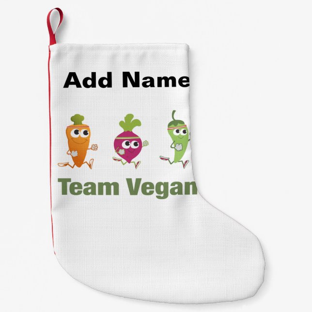Team Vegan! Running Veggies Small Christmas Stocking (Front)