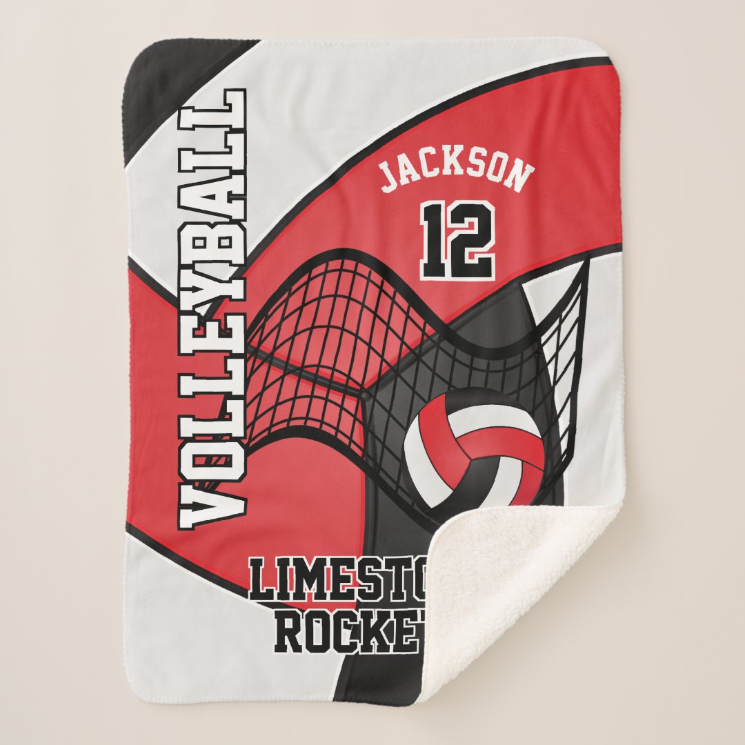 Team Volleyball Sport Red, White & Black Sherpa Blanket Zazzle