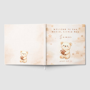 Team Watercolor Teddy Bear Football Baby Shower Foil Guest Book