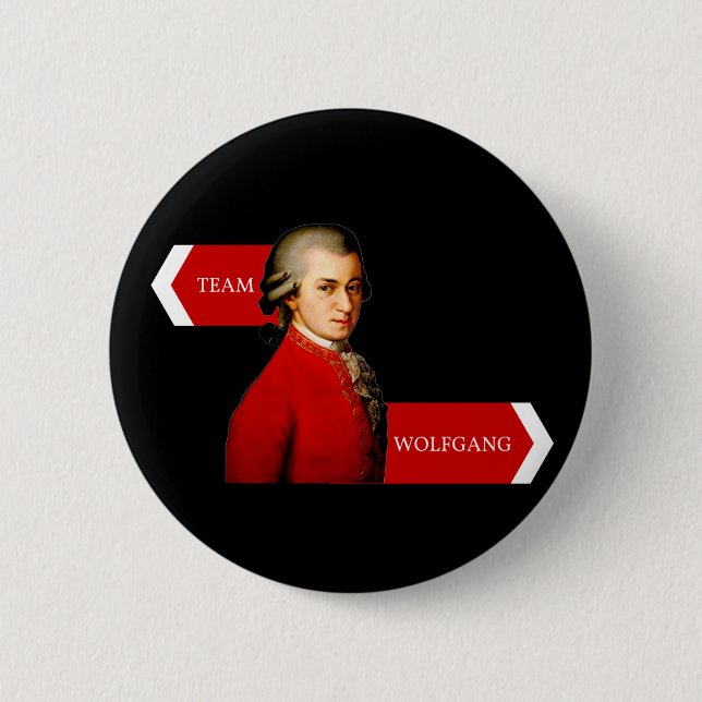 Team Wolfgang. Wolfgang Amadeus Mozart fan Button (Front)