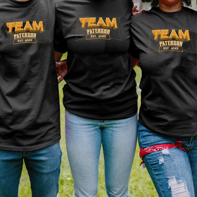 Team Yellow Sports Family Crew Custom Name Black T-Shirt (Creator Uploaded)