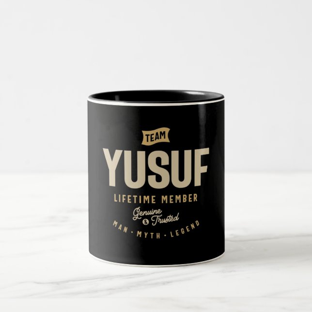 Team Yusuf Lifetime Member Personalized Name Two-Tone Coffee Mug (Center)