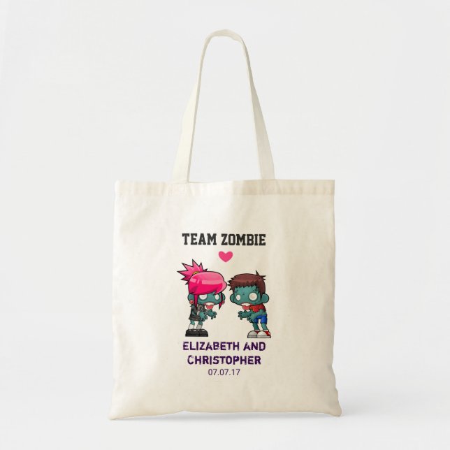 Team Zombie Cute Zombie Couple Wedding Tote Bag (Front)