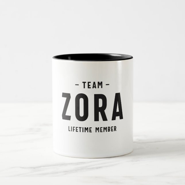 Team Zora Lifetime Member Personalized Name Two-Tone Coffee Mug (Center)