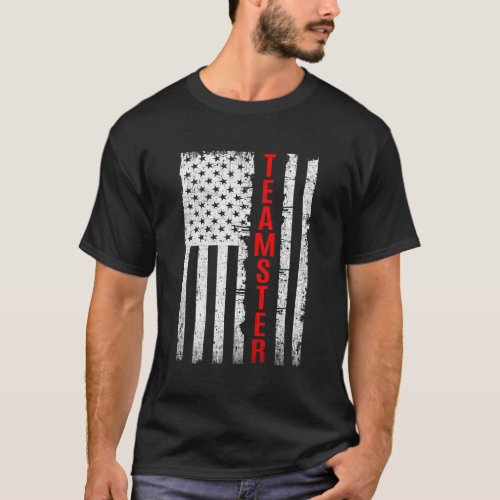 Teamster Proud American Flag Distressed T_Shirt