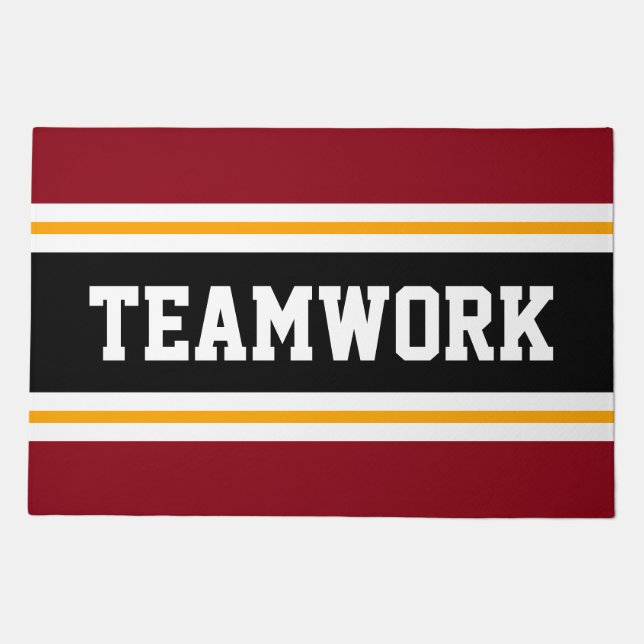 TEAMWORK 70s Deep Red Black Racing Stripes Doormat (Front)