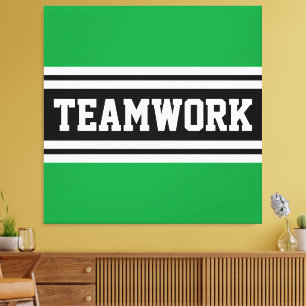TEAMWORK Athletic Green Black White Racing Stripes Canvas Print