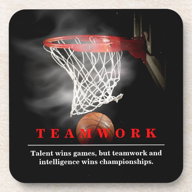 Teamwork Basketball Motivational Inspirational Beverage Coaster (Front)