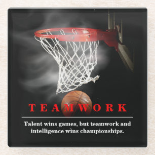Teamwork Basketball Motivational Inspirational Glass Coaster