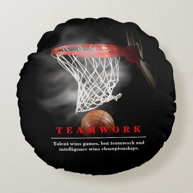 Teamwork Basketball Motivational Inspirational Round Pillow (Front)