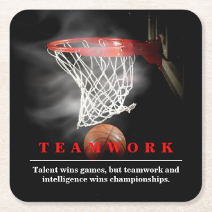 Teamwork Basketball Motivational Inspirational Square Paper Coaster