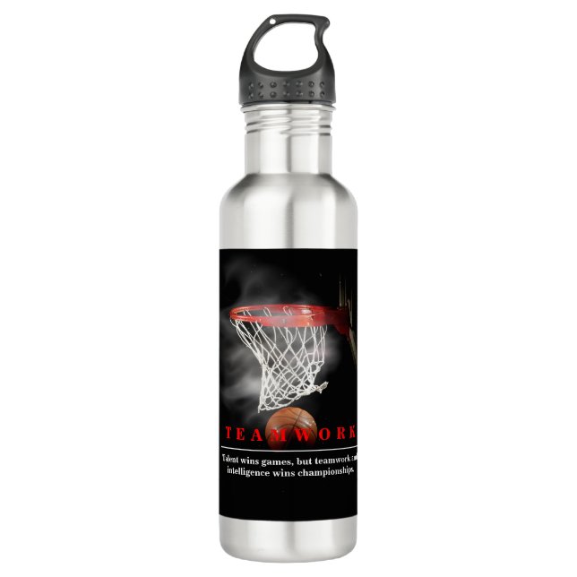 Teamwork Basketball Motivational Inspirational Stainless Steel Water Bottle (Front)