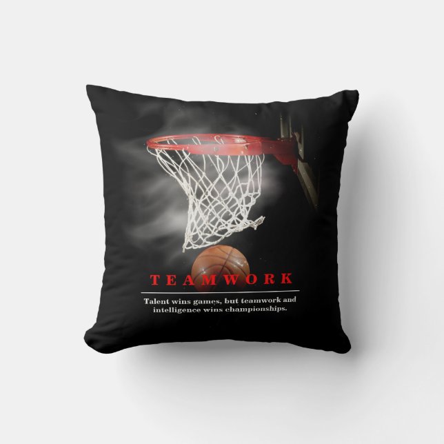 Teamwork Basketball Motivational Inspirational Throw Pillow (Front)