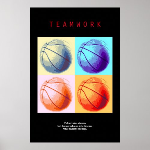 Teamwork Basketball Motivational Sport Pop Art Poster