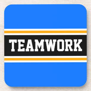 TEAMWORK Bright Blue Black Orange Racing Stripes Beverage Coaster