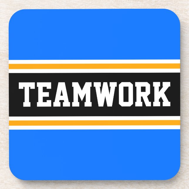 TEAMWORK Bright Blue Black Orange Racing Stripes Beverage Coaster (Front)
