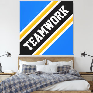 TEAMWORK Bright Blue Black Yellow Orange Stripes Canvas Print