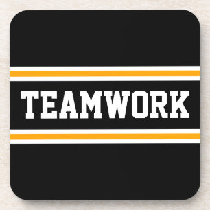 TEAMWORK Bright Orange Black White Racing Stripes Beverage Coaster