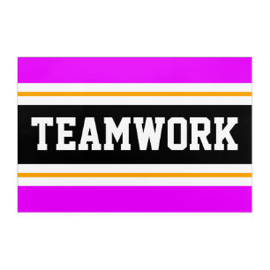 TEAMWORK Bright Pink Black Orange Racing Stripes Acrylic Print